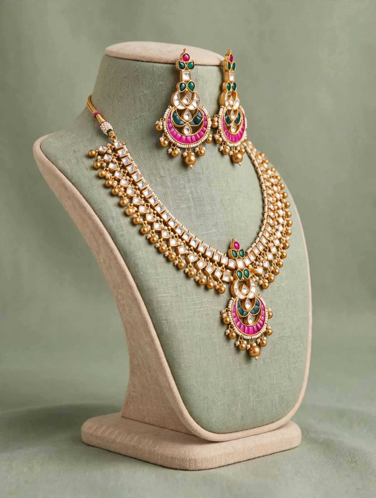 Handmade Kundan Bridal Jewelry Set, Gold Plated Wedding Necklace