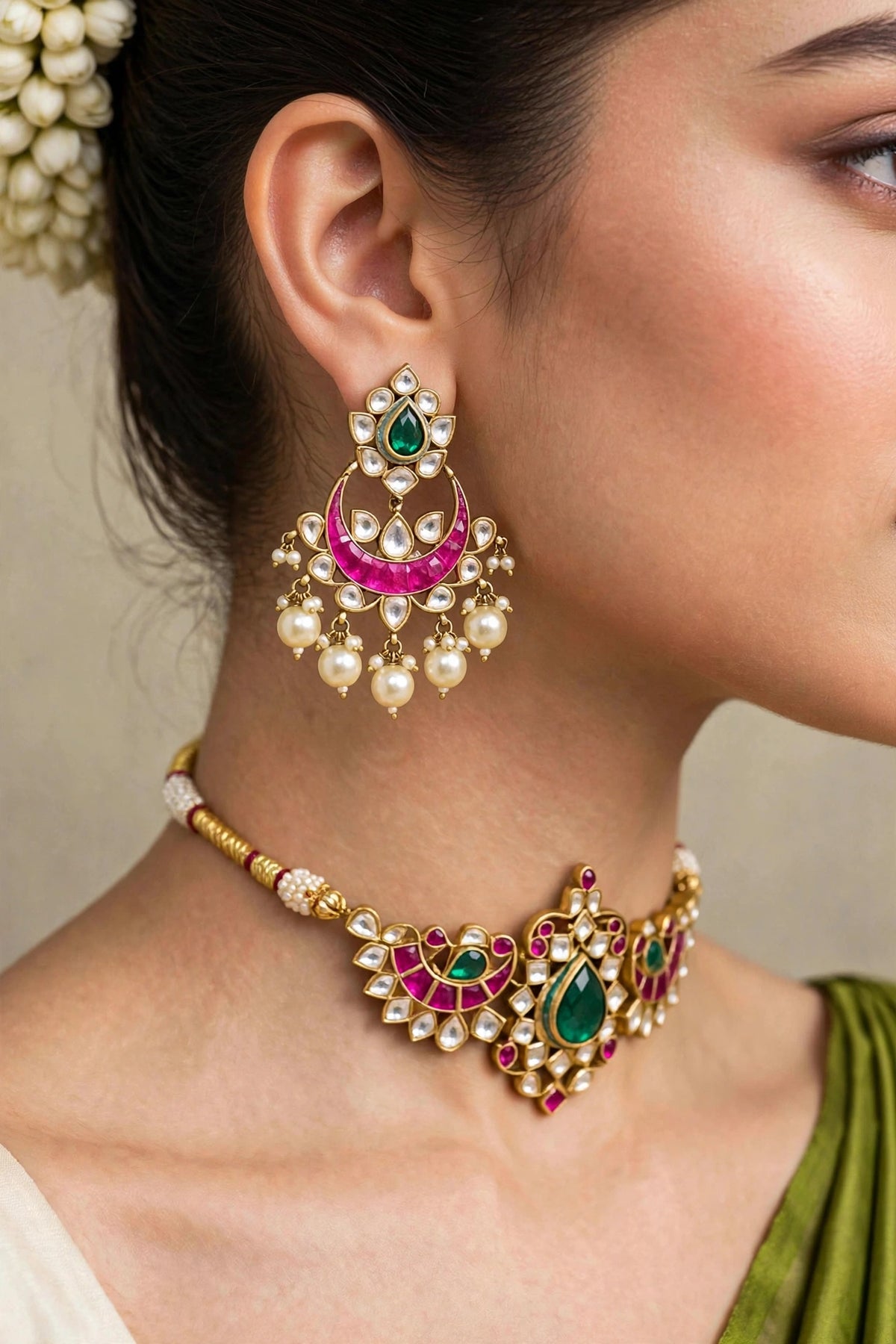 Gold Plated Luxury Bridal Necklace Set with Matching Choker & Earrings, Indian Wedding Jewellery, Statement Bridal Set