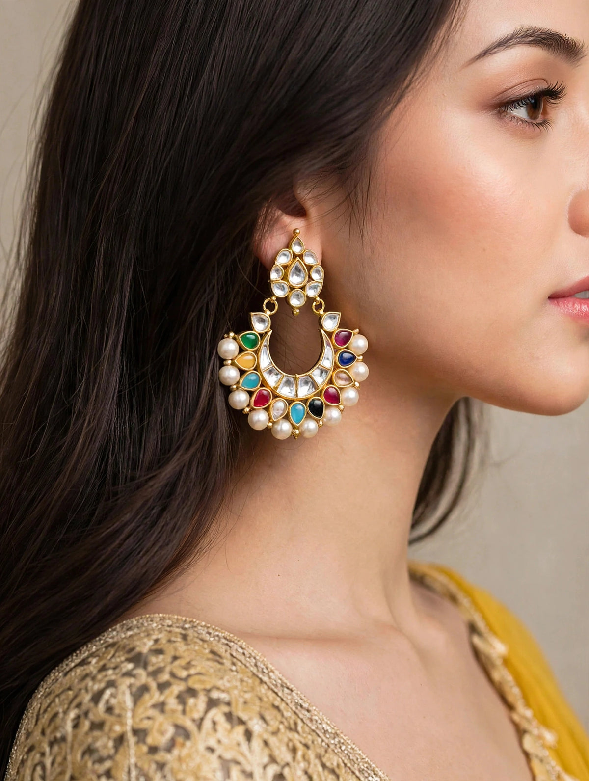 Kundan Chandbali Earrings, Indian Wedding Jewelry