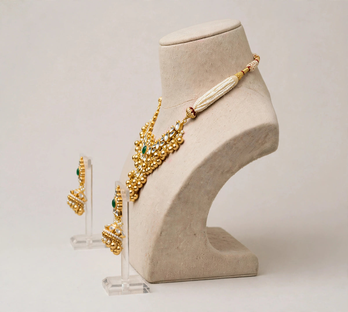 Kundan Choker Necklace Set, Gold Plated Indian Bridal Jewelry