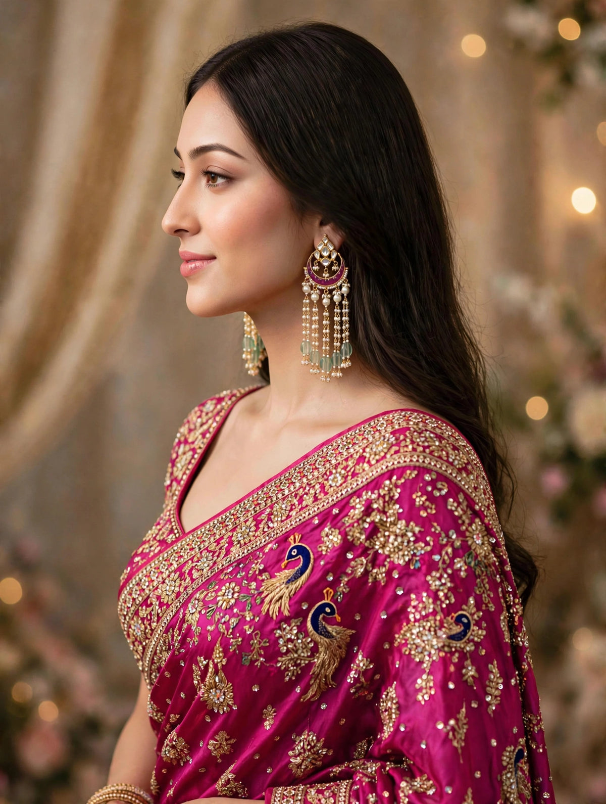 Handmade Kundan Chandbali Earrings, Gold Plated Pearl Hangings