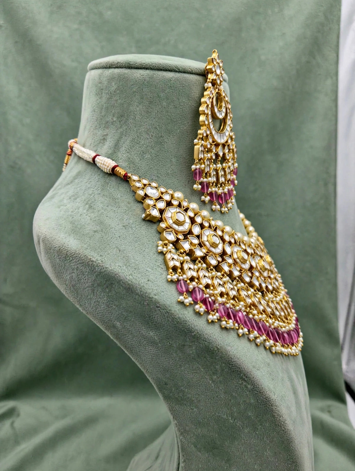 Handmade Kundan Choker Necklace and Earrings, Indian Bridal Jewelry Set