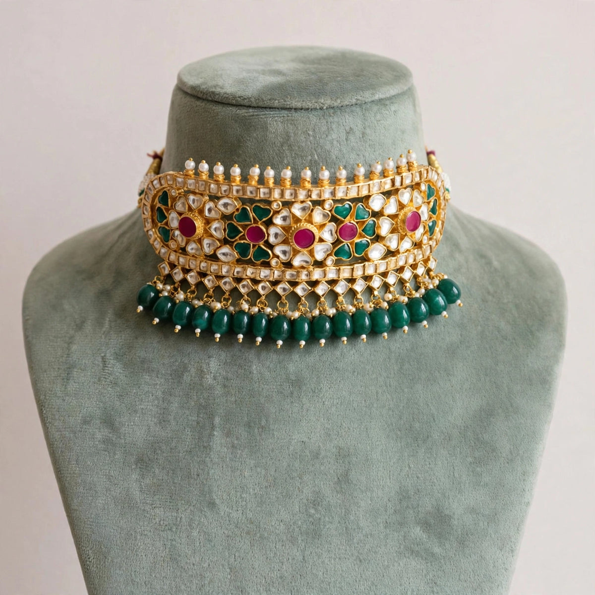 Indian Traditional Kundan Choker Set, 22K Gold Plated Indian Bridal Collar Necklace