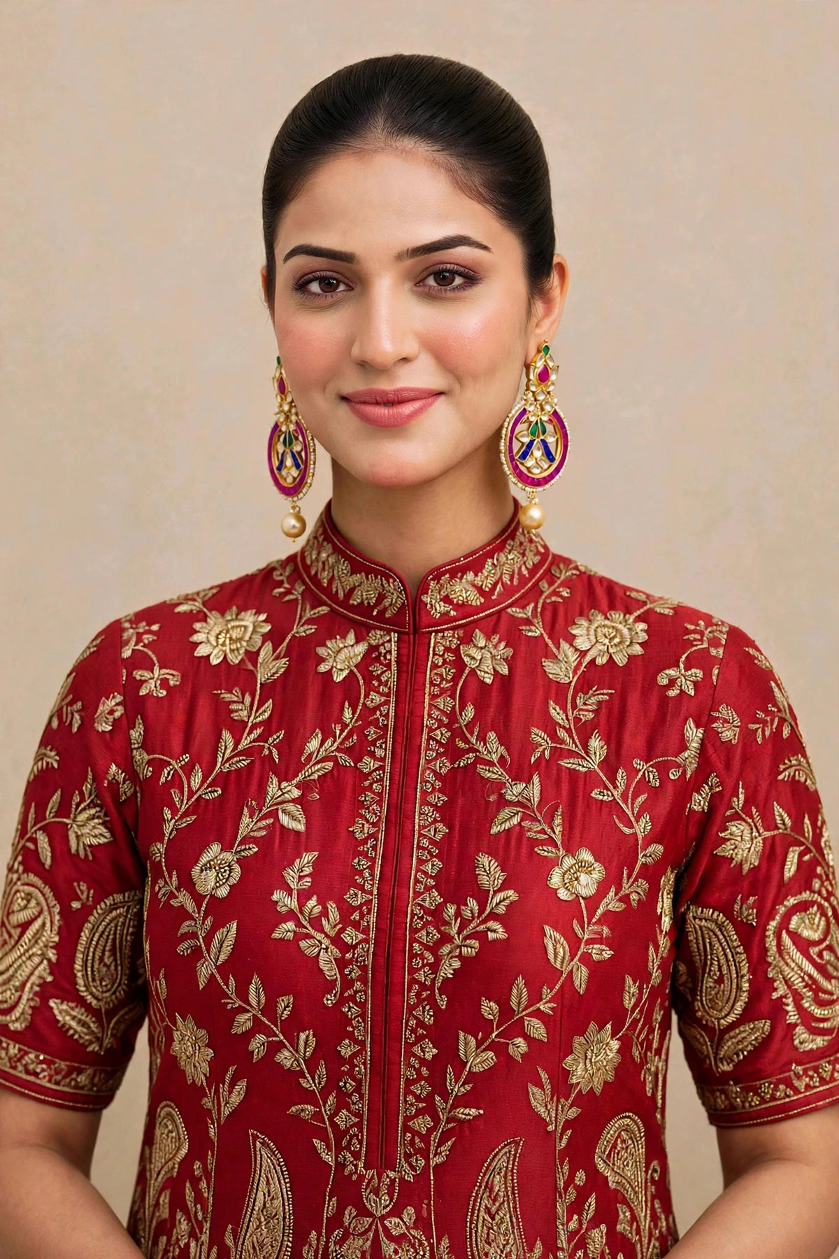 Handmade Kundan Chandbali Earrings, South Indian 22k Gold Plated Jewelry