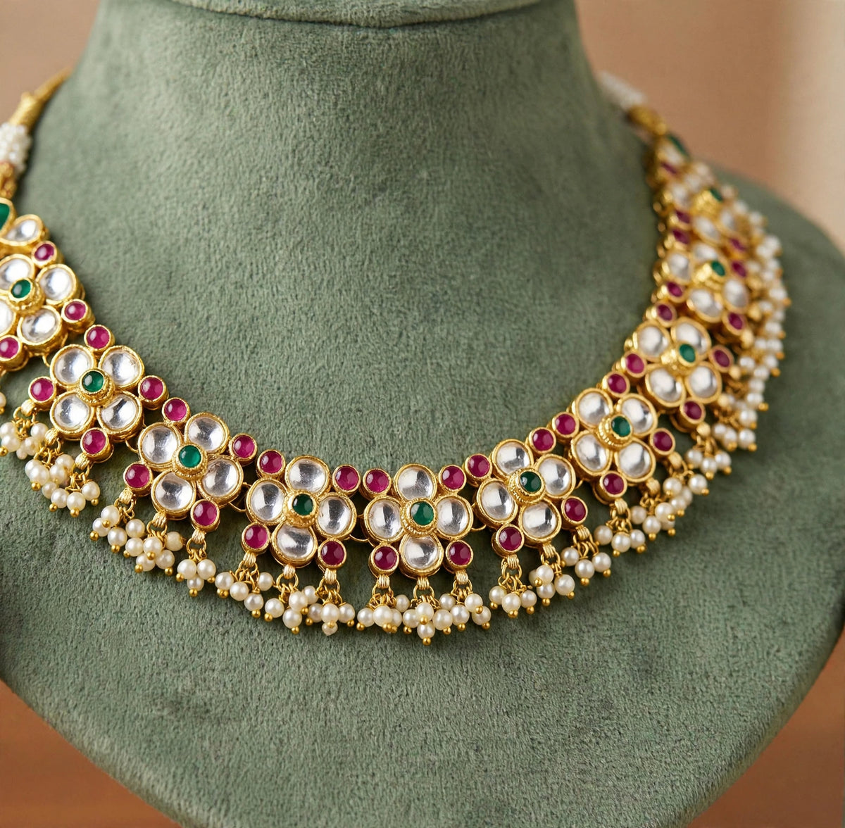 Handmade Kundan Choker Necklace with Earrings Set, Indian Bridal Jewelry