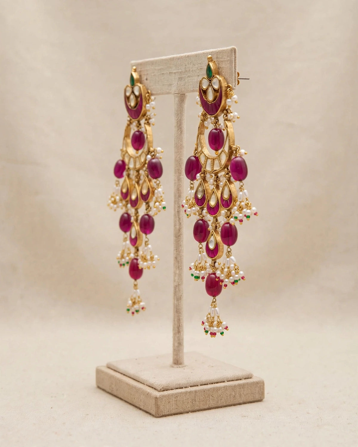 Kundan Chandbali Earrings | 22k Gold Plated Pink Stone  | South Indian Bridal Jewelry