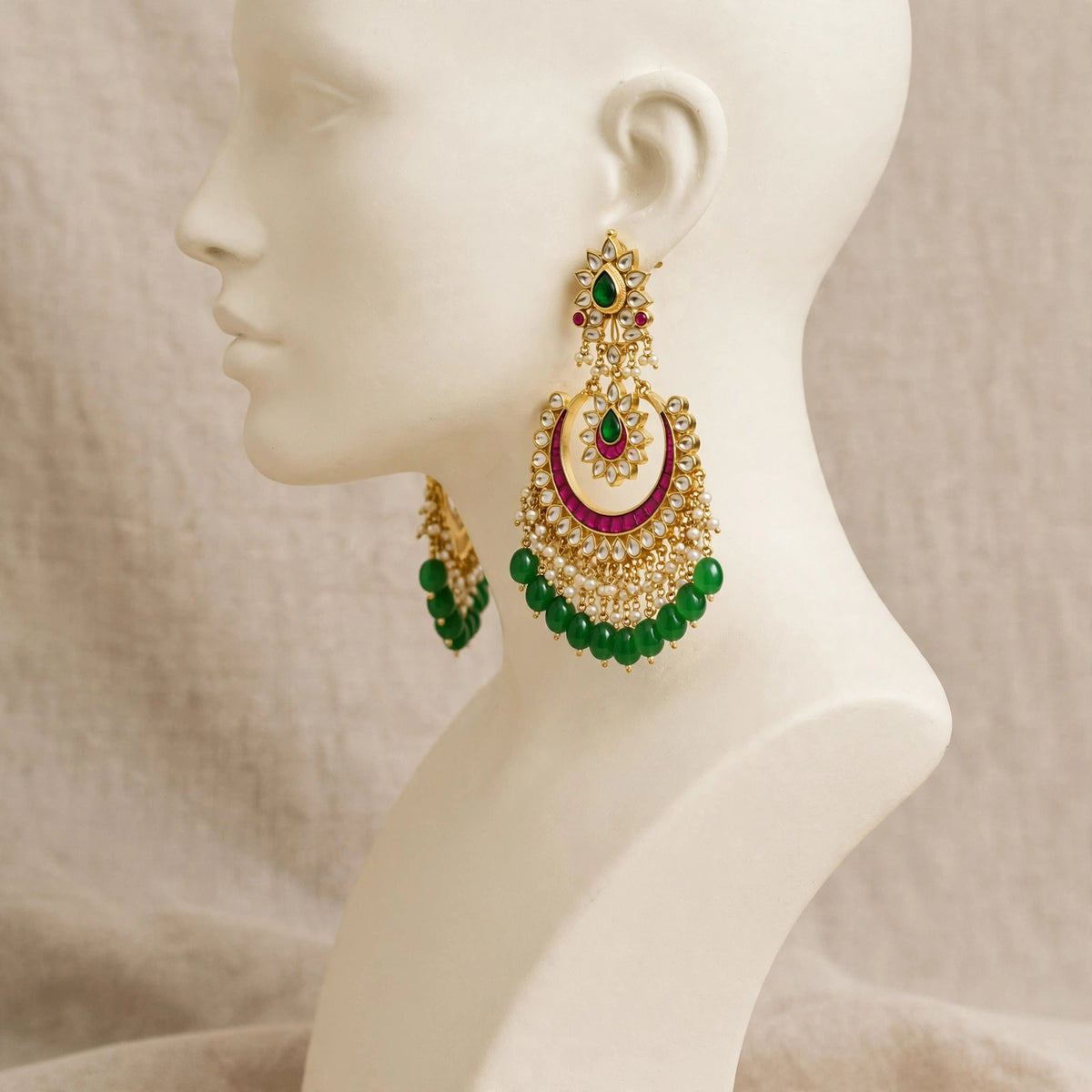 Handcrafted Kundan Chandbali Earrings for Indian Women, Gold Plated Jewellery