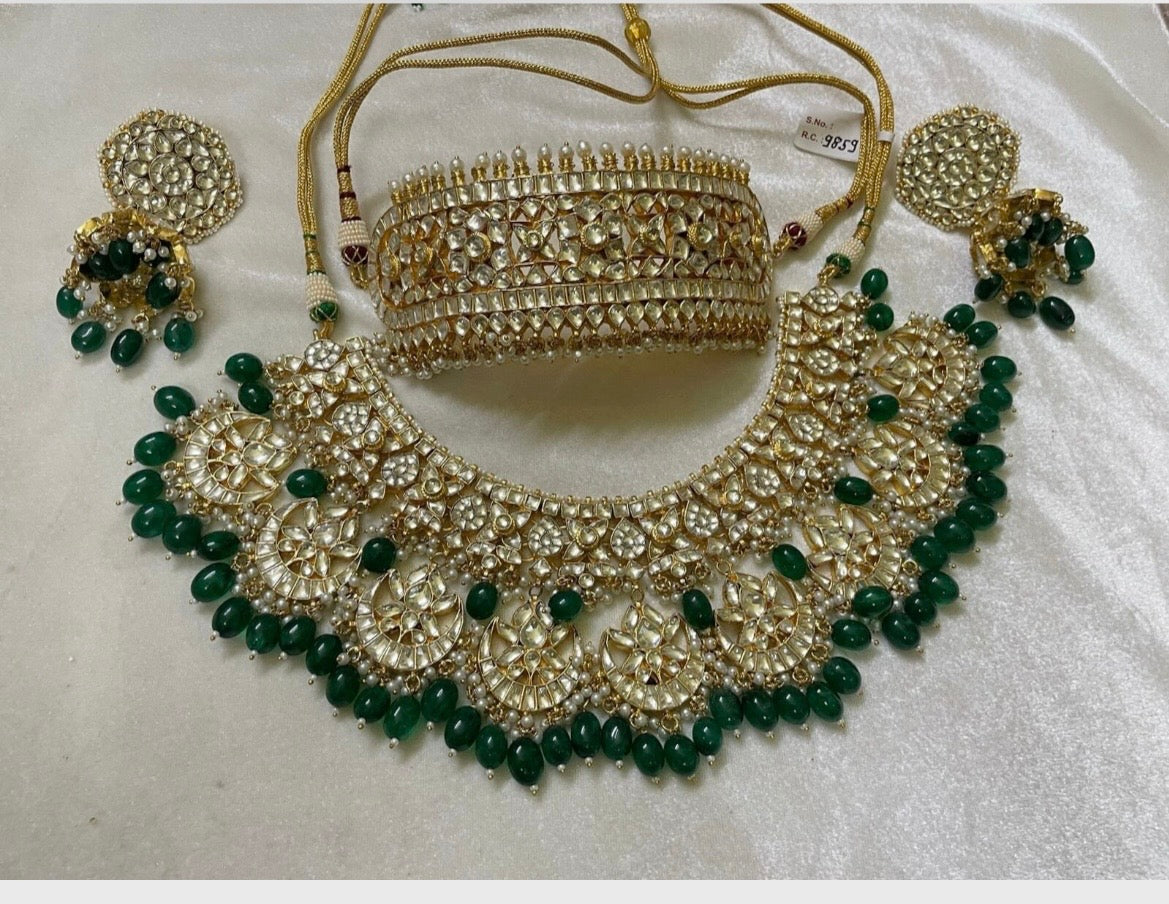 Gold Plated Luxury Bridal Necklace Set with Matching Choker & Earrings, Indian Wedding Jewellery, Statement Bridal Set