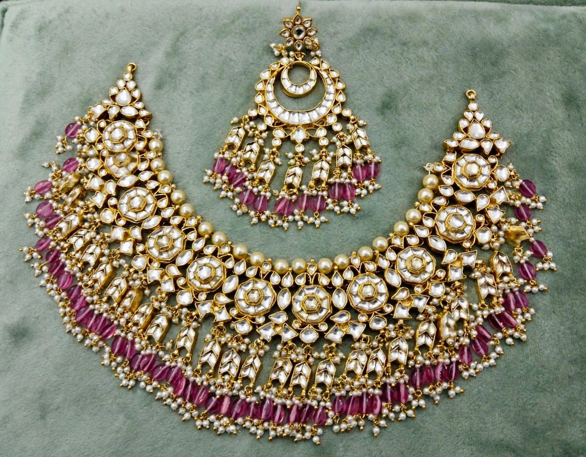 Handmade Kundan Choker Necklace and Earrings, Indian Bridal Jewelry Set