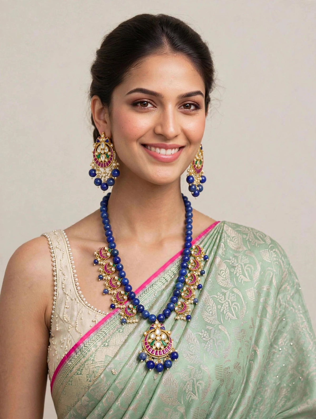 Handmade Kundan Jewelry Set | Blue Lapis with Chandbali Earrings | Gold Plated Designer Necklace