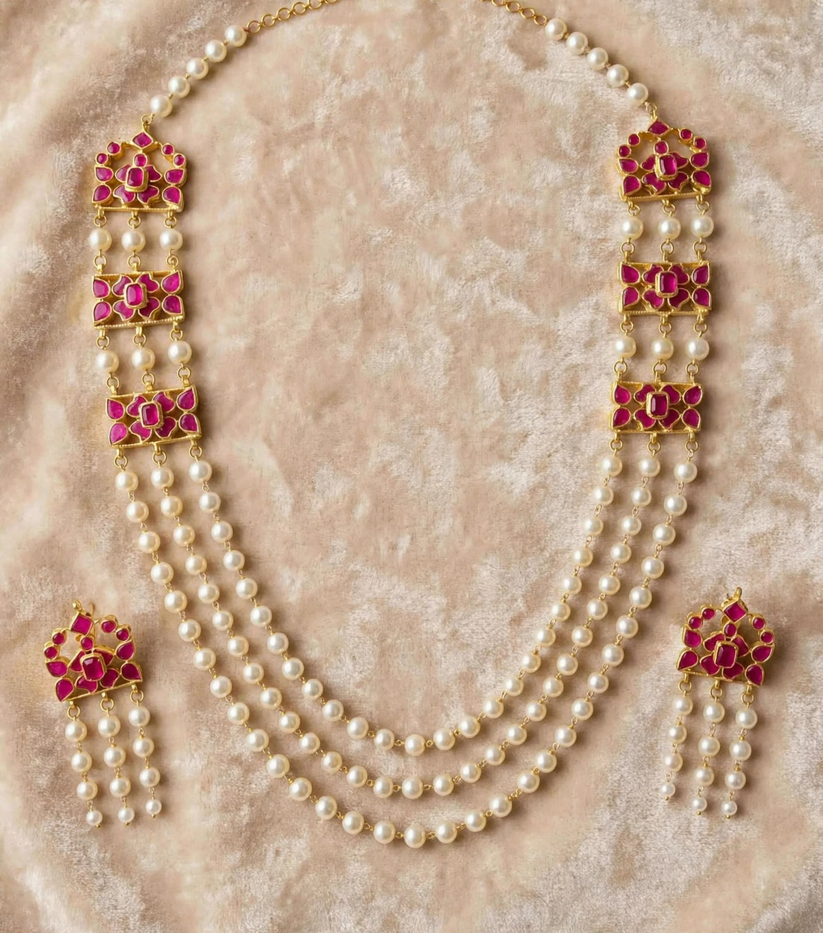 Kundan Pearl Mala Necklace | South Indian Bridal Jewelry Set | Gold Plated Wedding Accessories