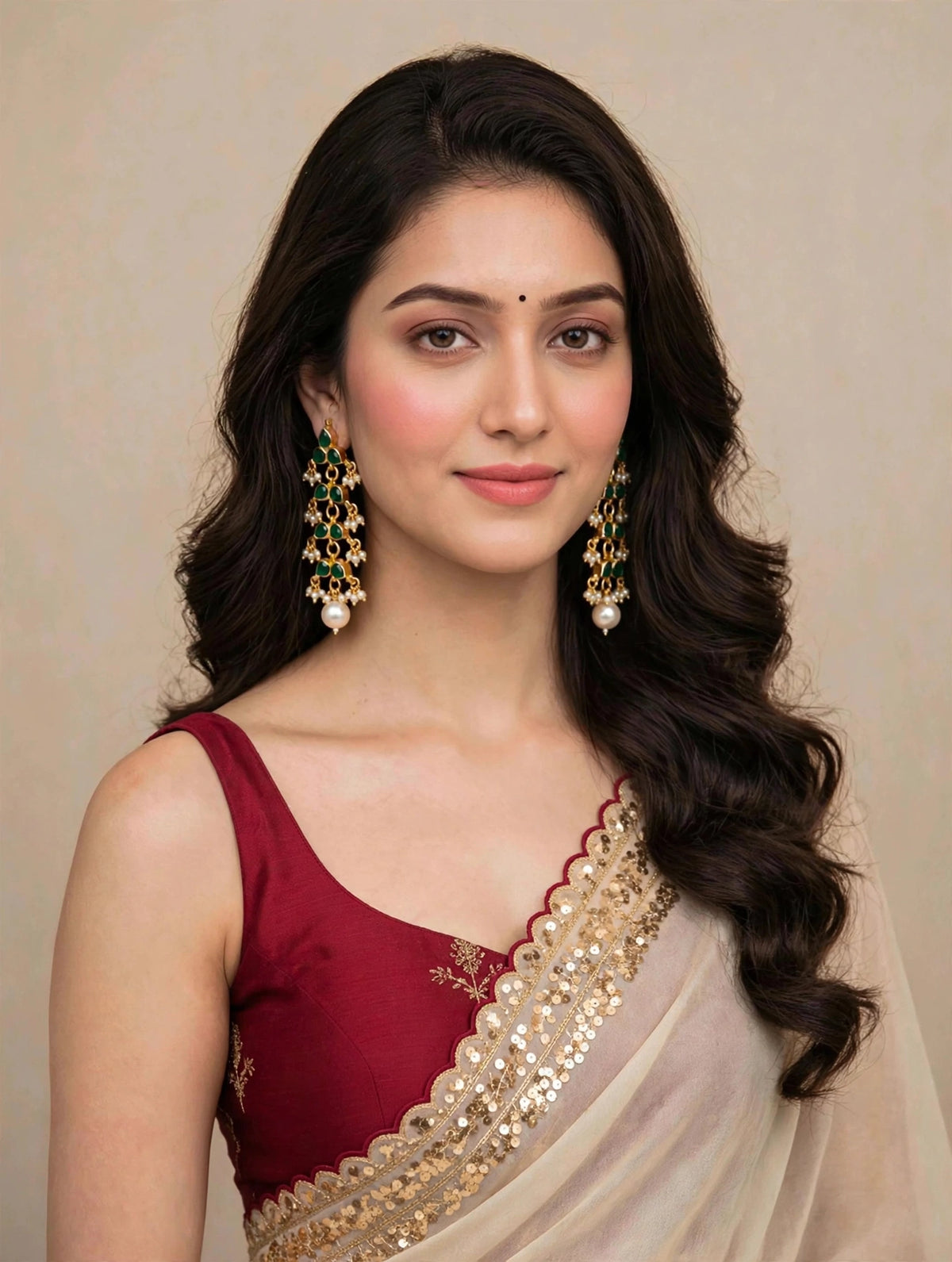 Handmade Kundan Earrings: Pink Stone Pearl Hanging Earring