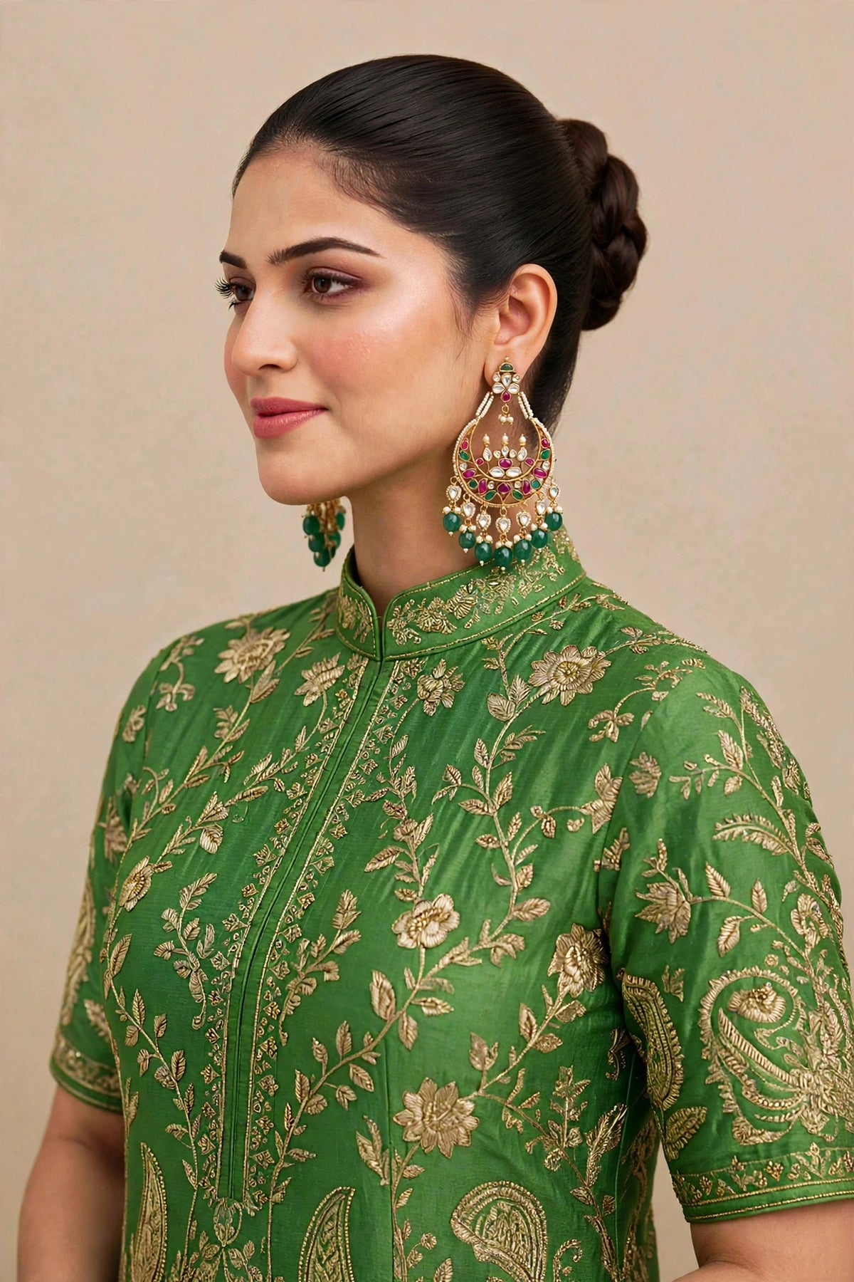 Kundan Chandbali Earrings, Indian Ethnic Jewellery, Multicolour Handmade