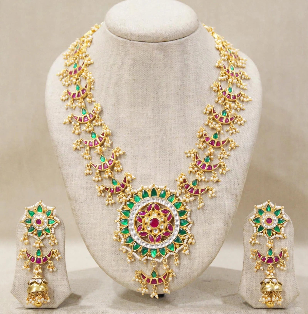 Gold Plated Kundan Bridal Jewellery Set, Indian Wedding Necklace