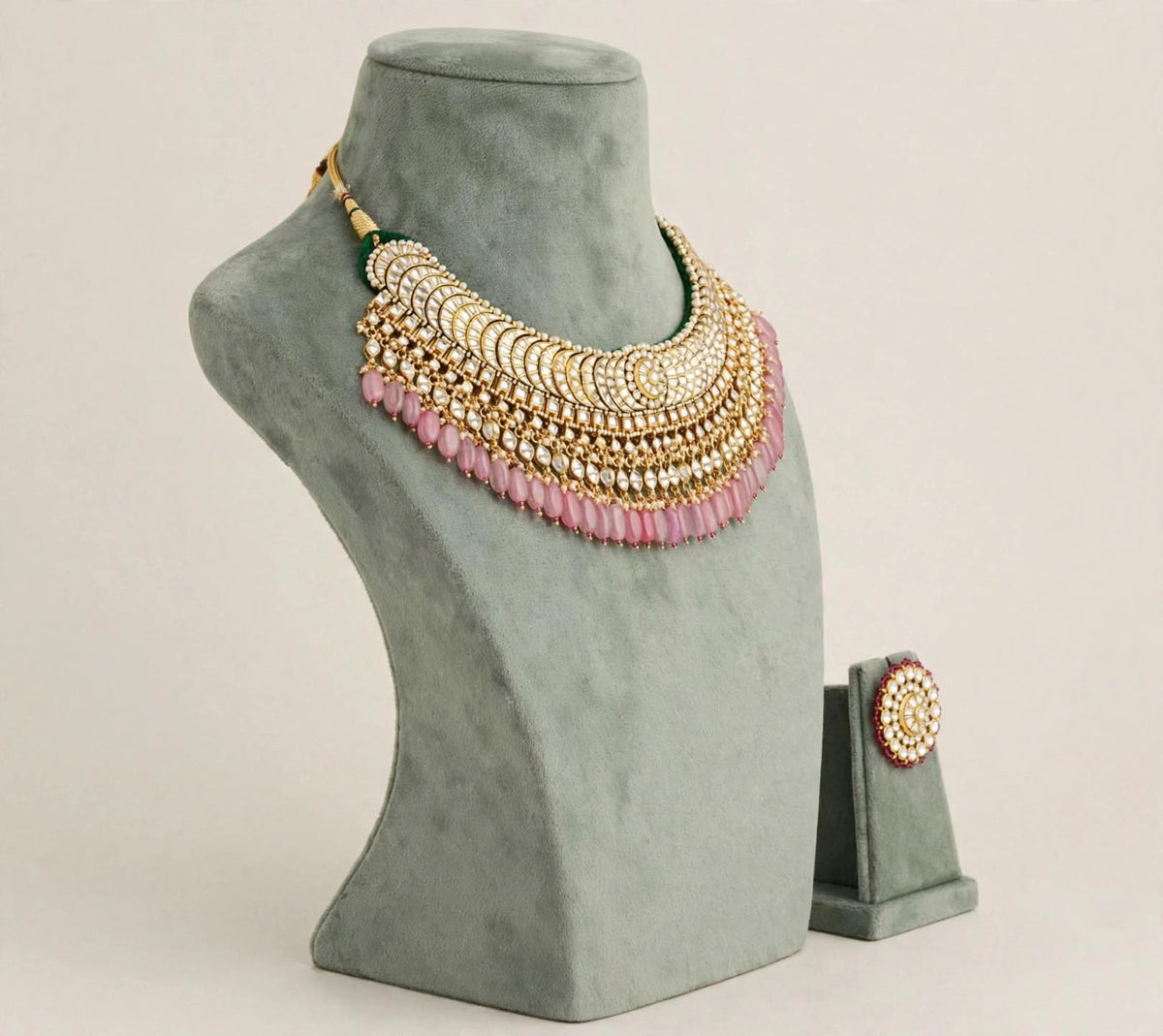 Kundan Jewellery Set with Earrings, Gold Plated Choker Necklace, Traditional Indian Wedding Sets
