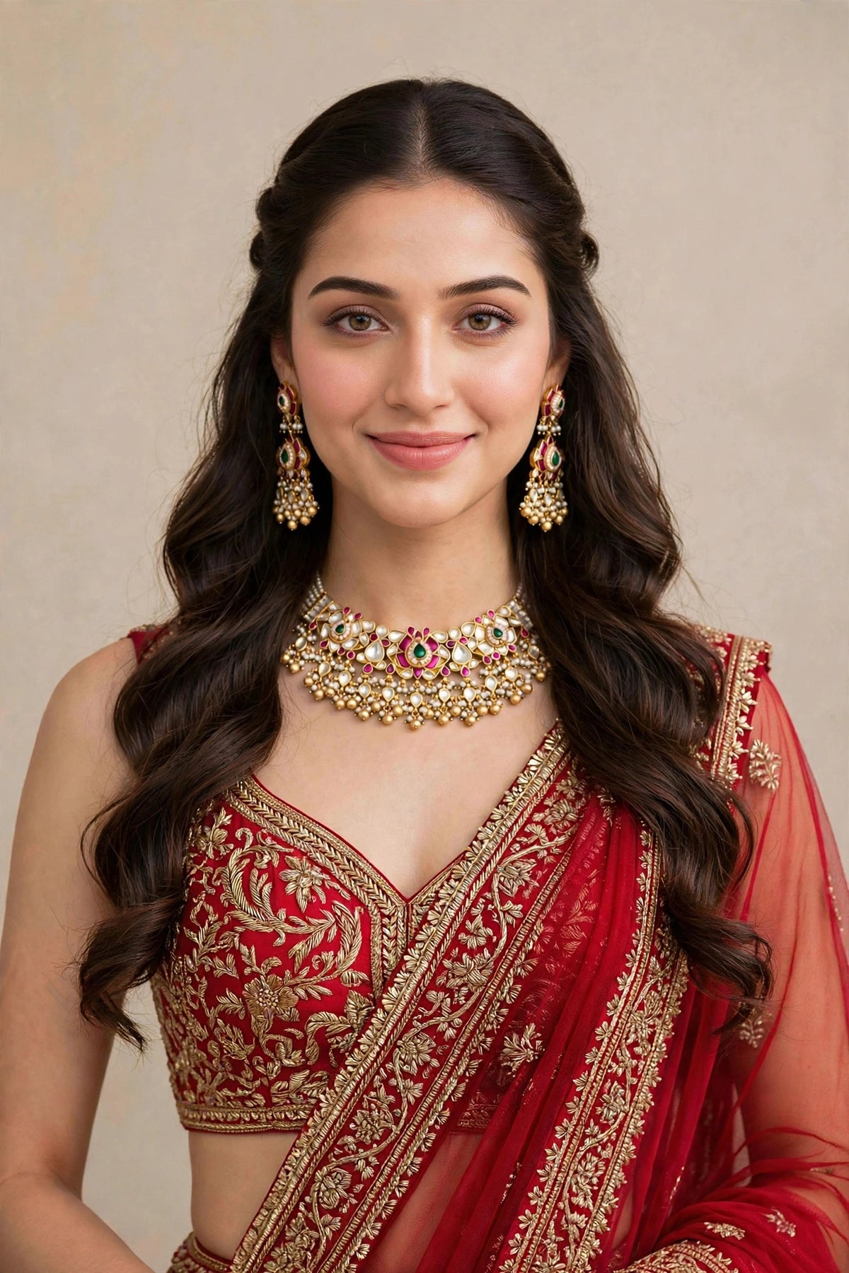 Kundan Choker Necklace Set, Gold Plated South Indian Jewelry
