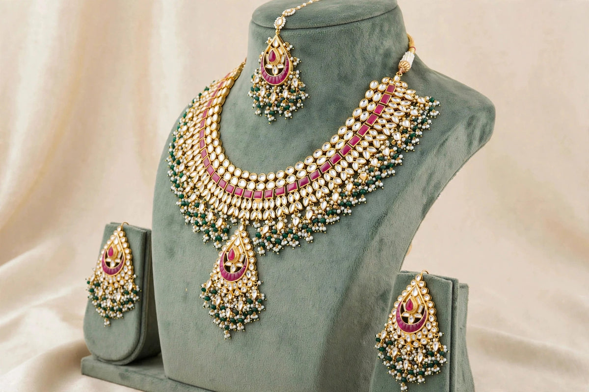Kundan Choker Necklace Set, Sabyasachi Inspired Indian Bridal Jewelry