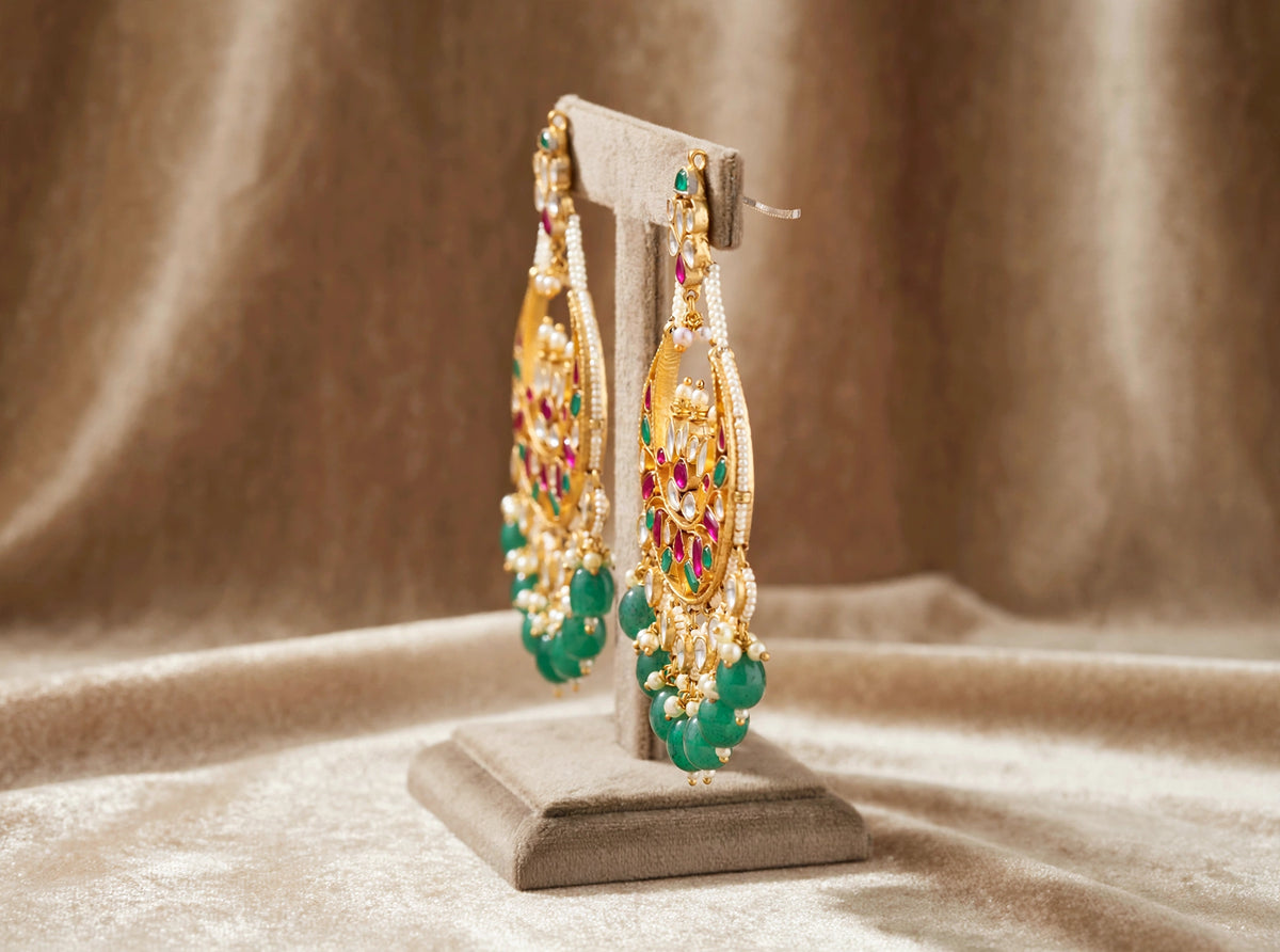 Kundan Chandbali Earrings, Indian Ethnic Jewellery, Multicolour Handmade