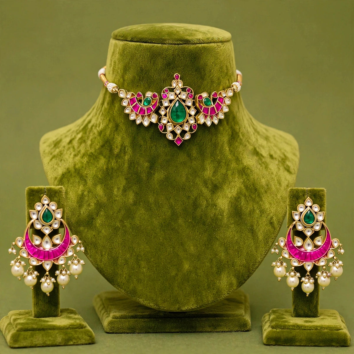 Gold Plated Luxury Bridal Necklace Set with Matching Choker & Earrings, Indian Wedding Jewellery, Statement Bridal Set