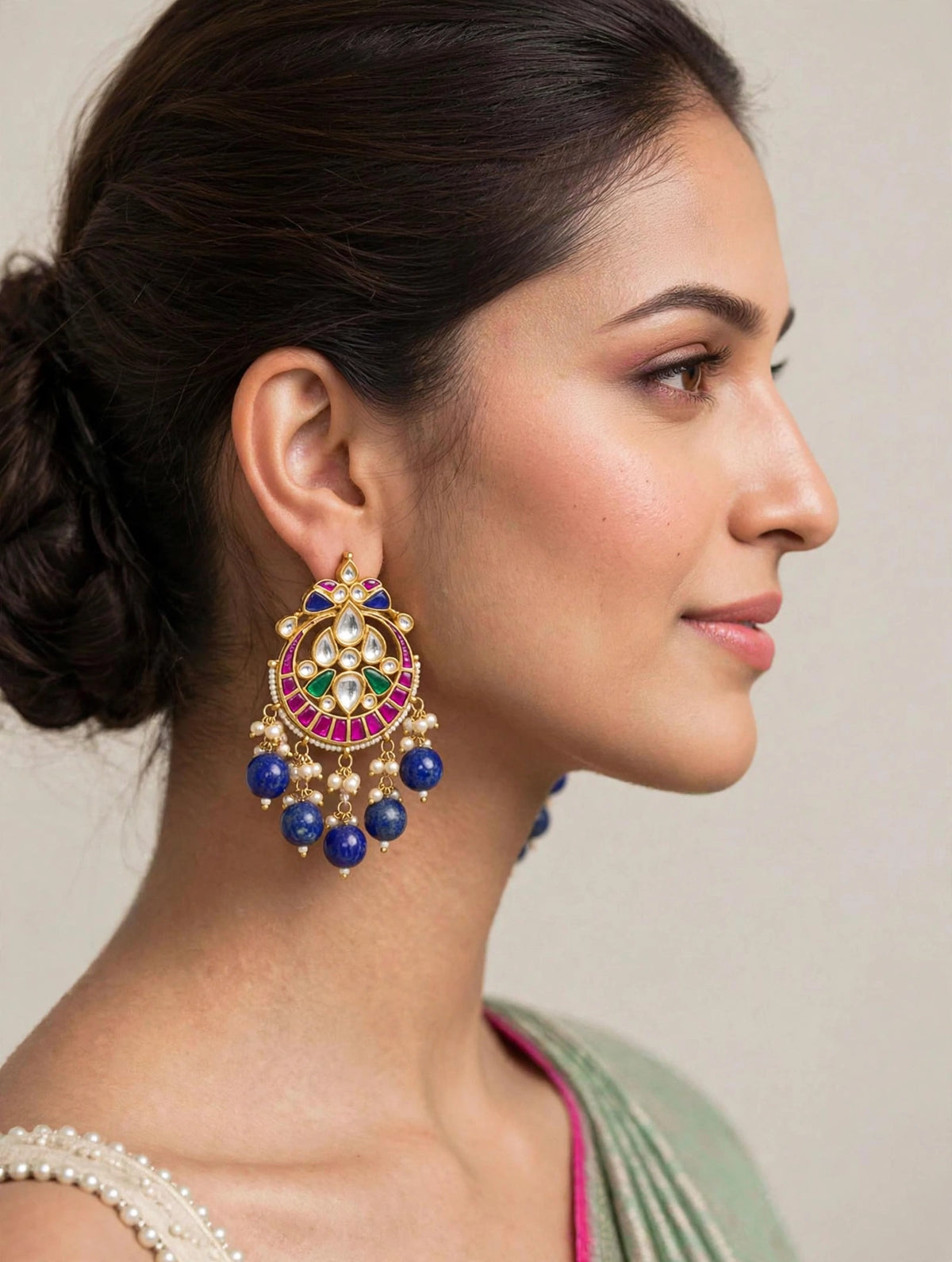 Handmade Kundan Jewelry Set | Blue Lapis with Chandbali Earrings | Gold Plated Designer Necklace