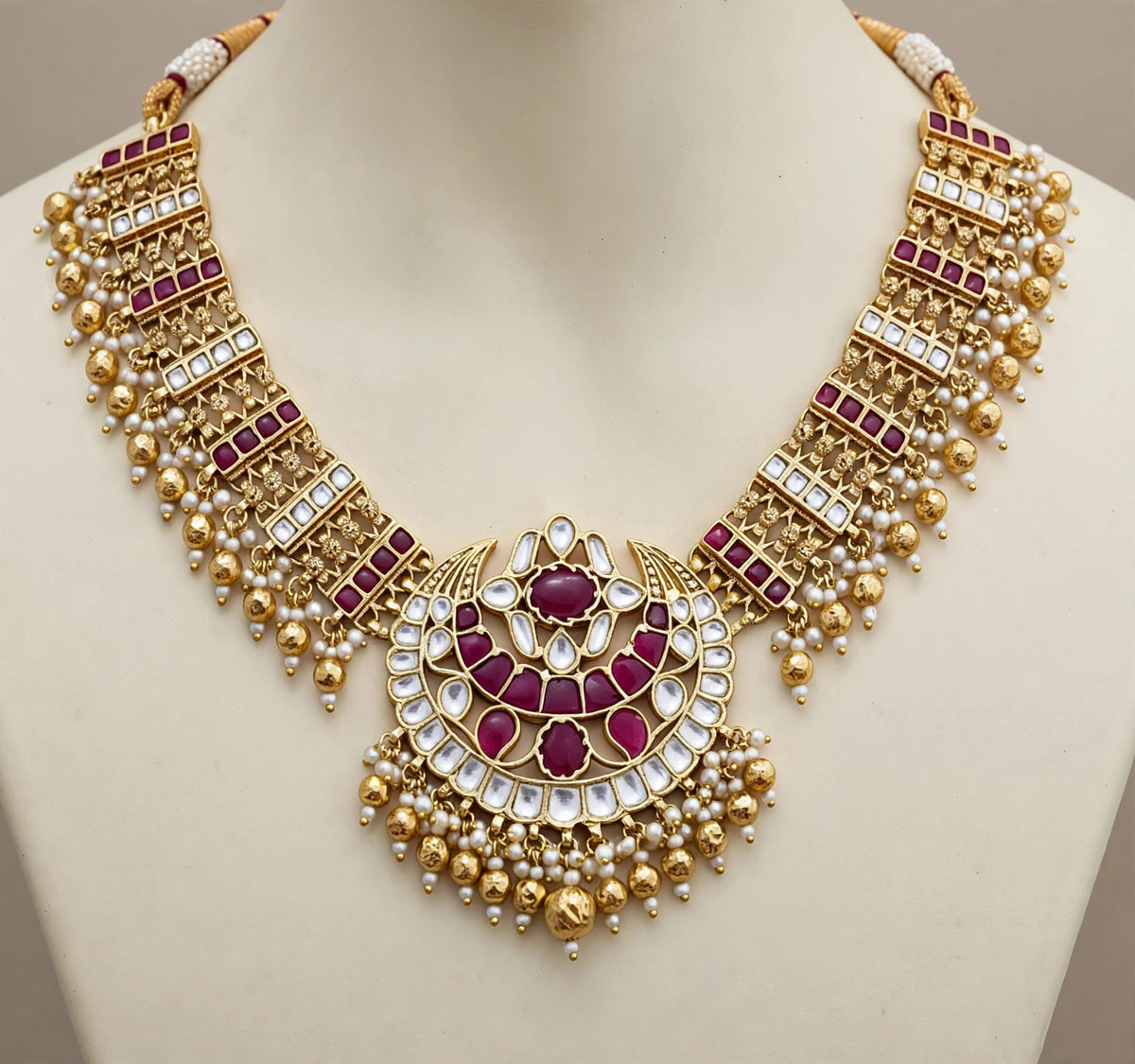 Kundan Bridal Jewelry, Gold Plated Choker Necklace with Earrings