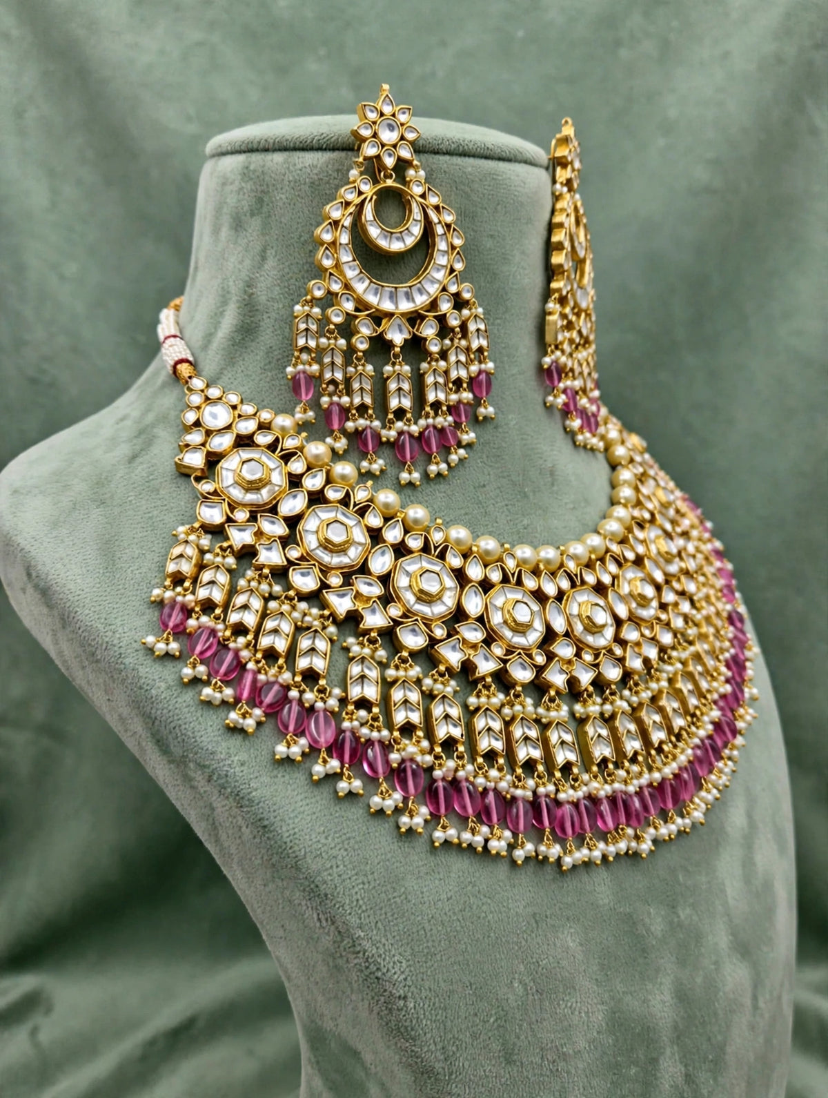 Handmade Kundan Choker Necklace and Earrings, Indian Bridal Jewelry Set