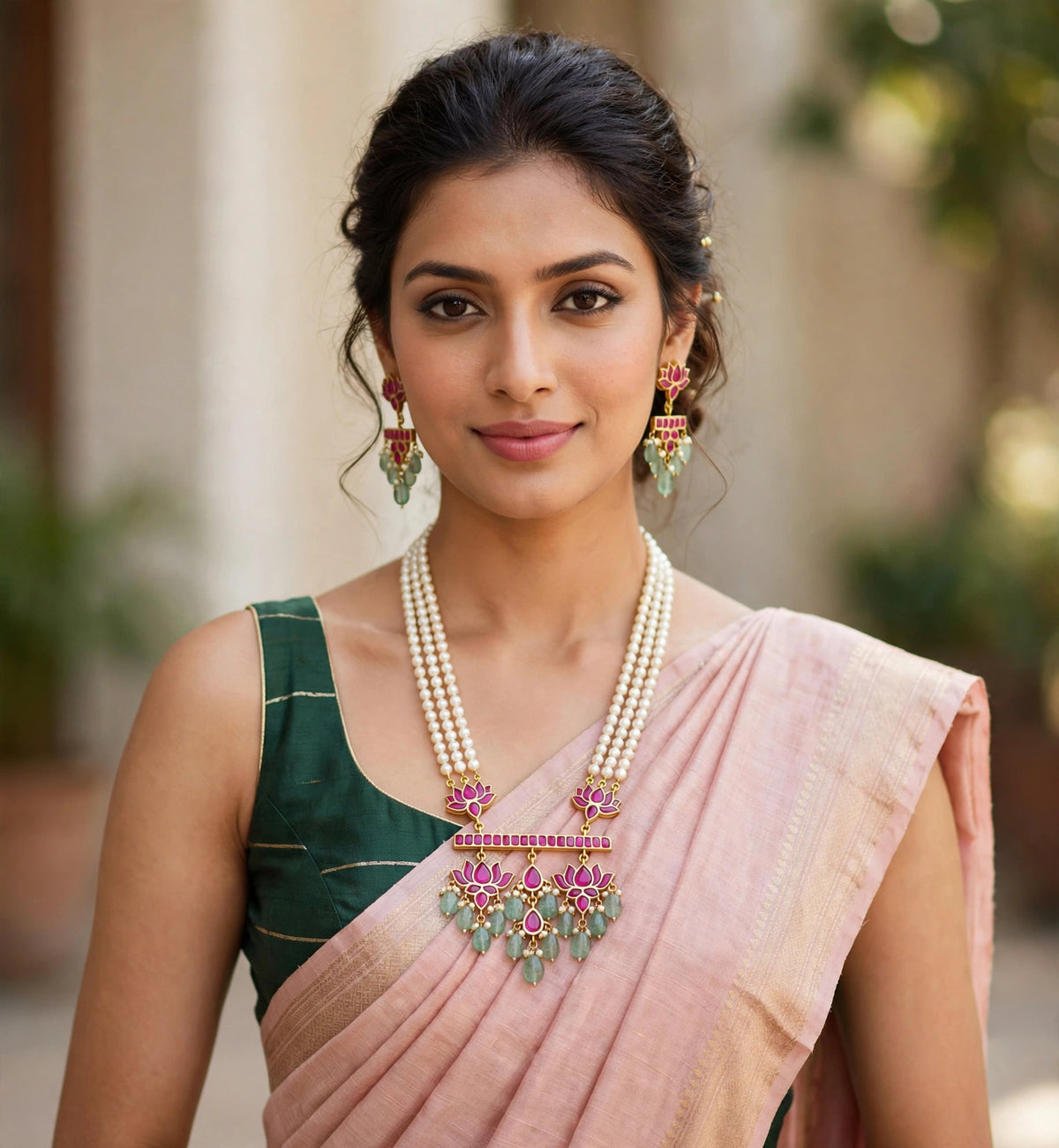Kundan Jewelry Set, Indian Handmade Pendant Necklace with Earrings