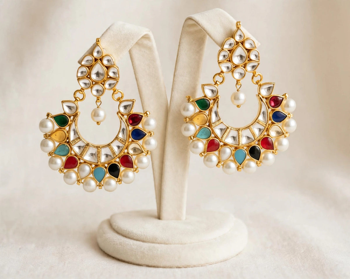 Kundan Chandbali Earrings, Indian Wedding Jewelry