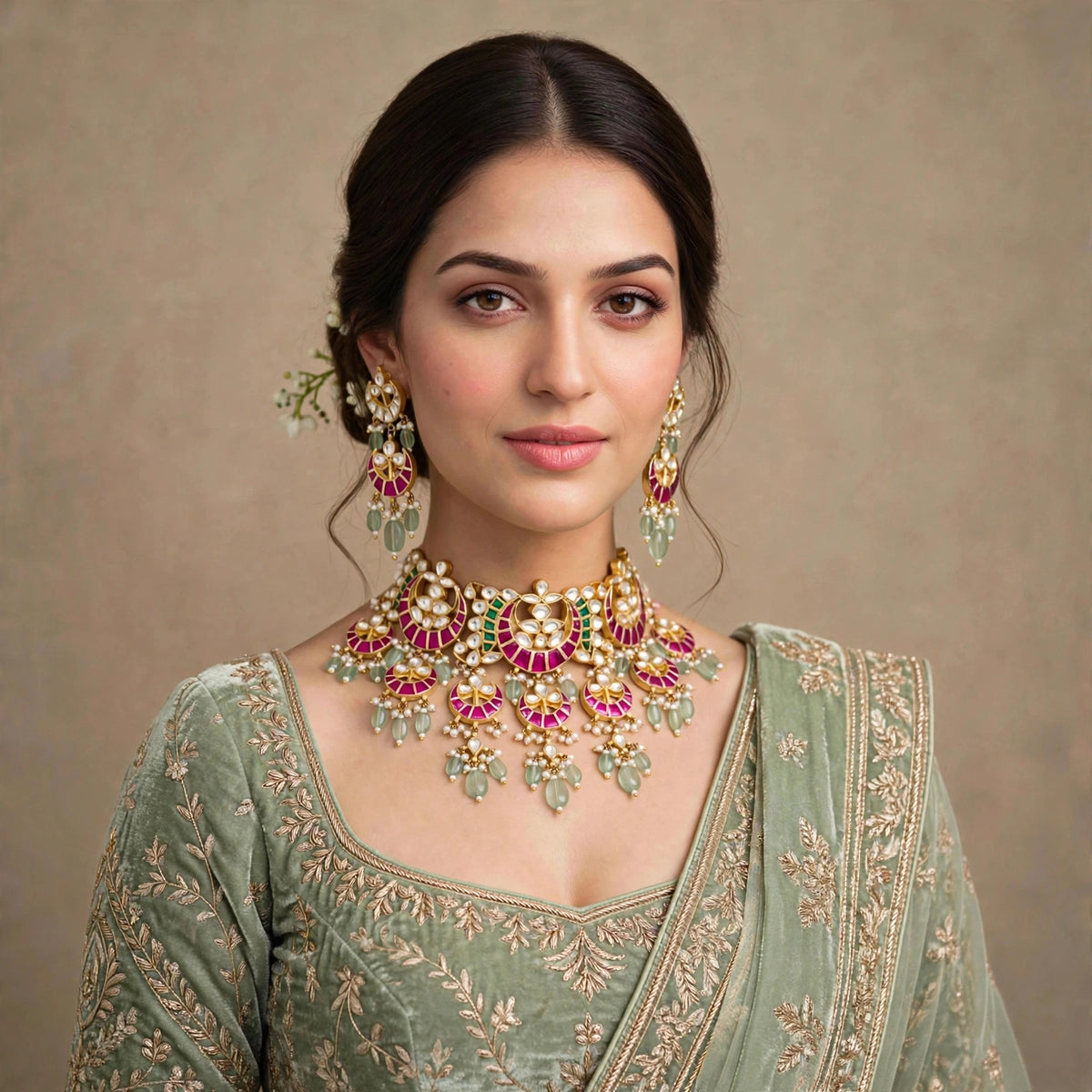 Kundan Choker Necklace with Chandbali Earrings