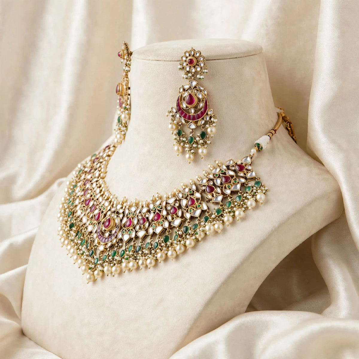 Traditional Kundan Choker Set, Gold Plated Handmade Indian Bridal Necklace Earrings