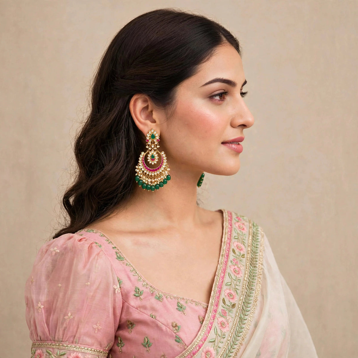 Handcrafted Kundan Chandbali Earrings for Indian Women, Gold Plated Jewellery