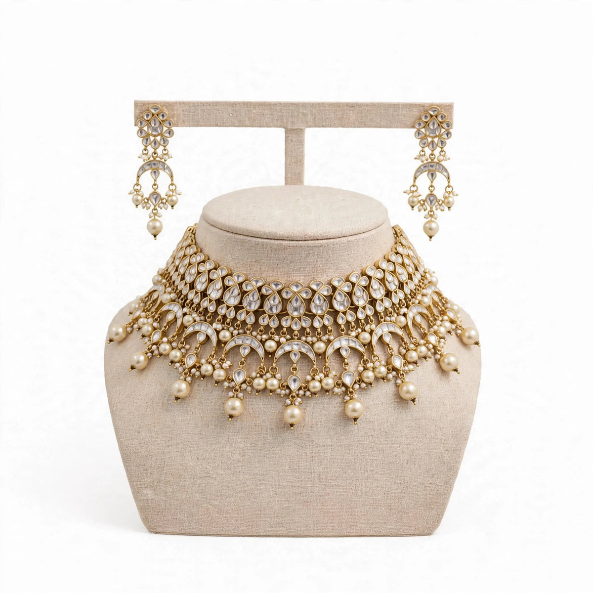 Traditional Kundan Choker Necklace with Earrings, Indian Ethnic Jewellery Set