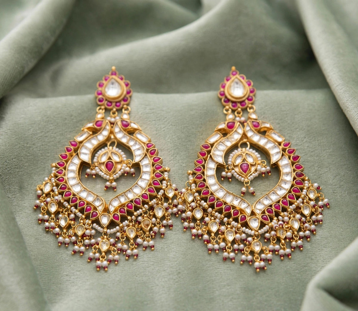 Kundan Chandbali Earrings, Indian Bridal Jewelry, Handmade Statement Earrings