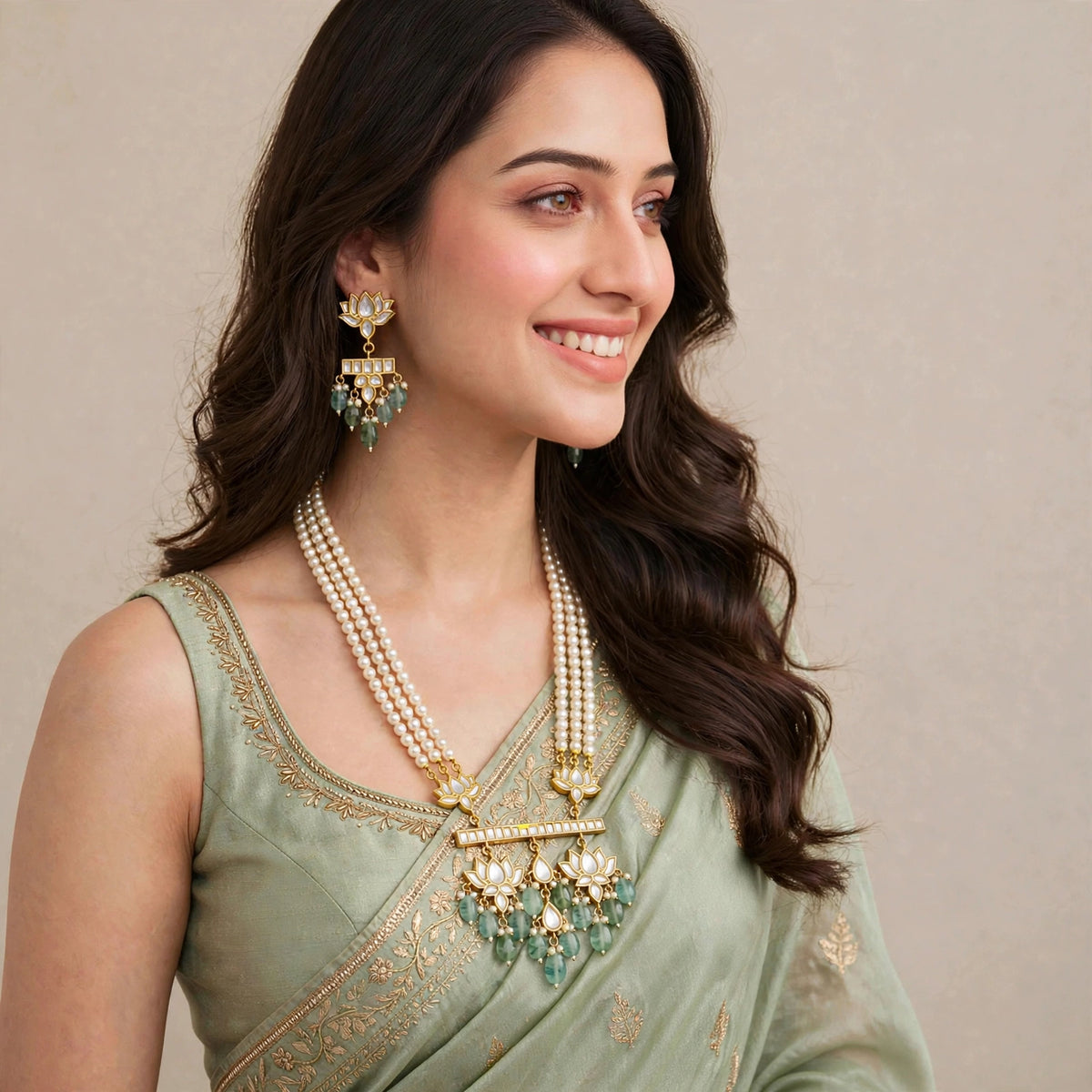 Kundan Jewellery set, Gold plated Pendant Necklace with Earrings