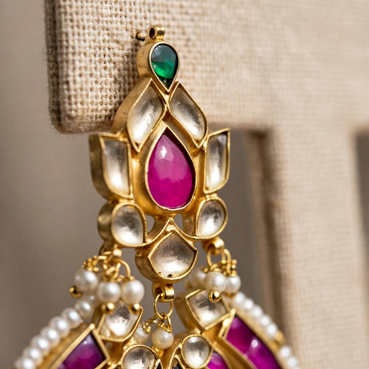 Handmade Kundan Chandbali Earrings, South Indian 22k Gold Plated Jewelry