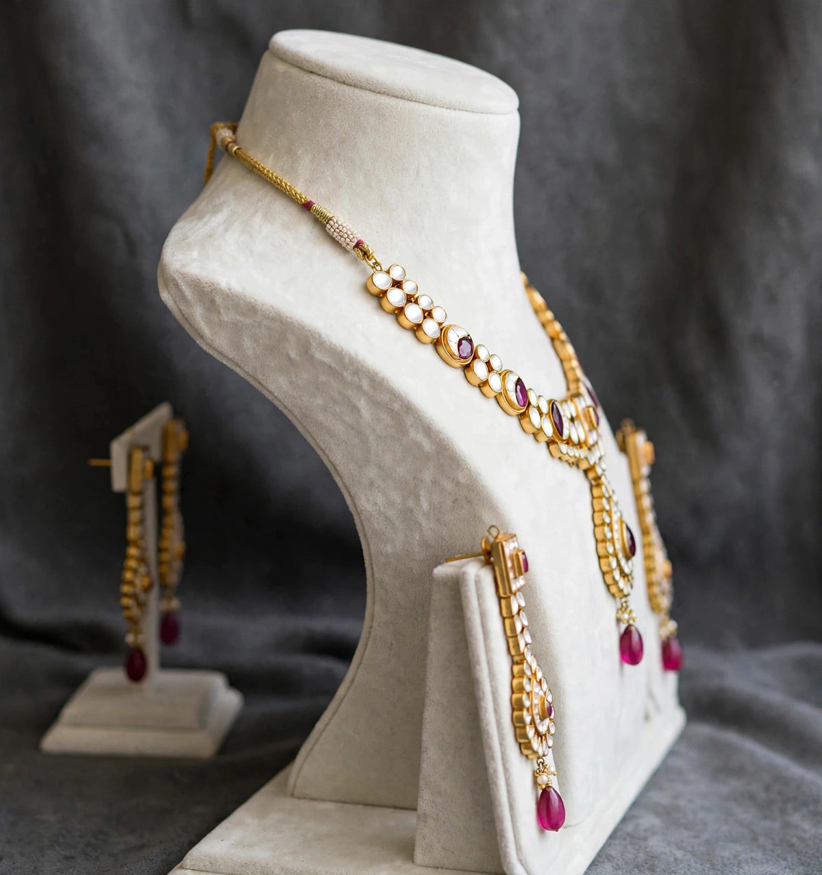 Handmade Kundan Choker Necklace with Earrings, Gold Plated Indian Handmade Jewellery Set