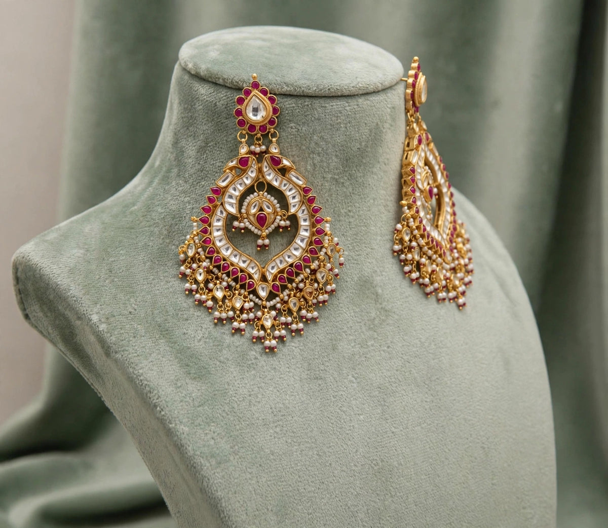 Kundan Chandbali Earrings, Indian Bridal Jewelry, Handmade Statement Earrings