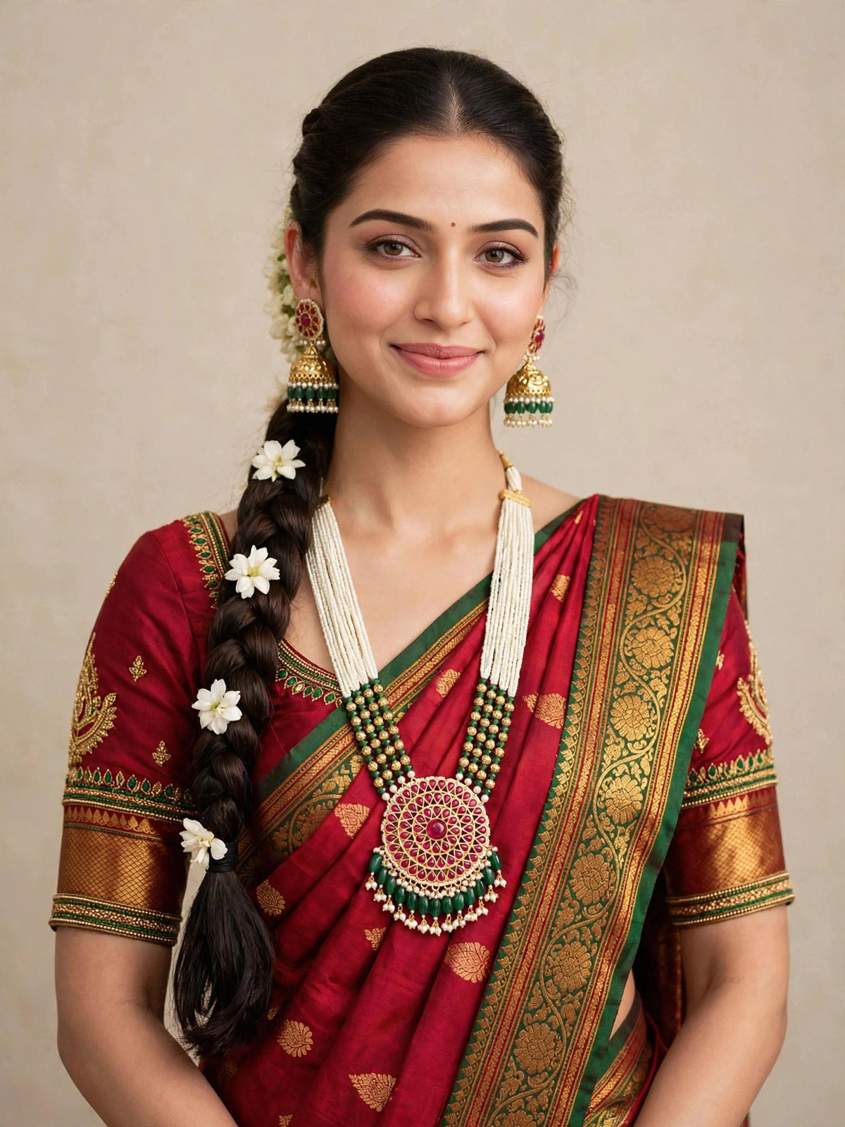 Kundan Necklace & Jhumka Earrings Set, 22K Gold Plated, South Indian Jewelry