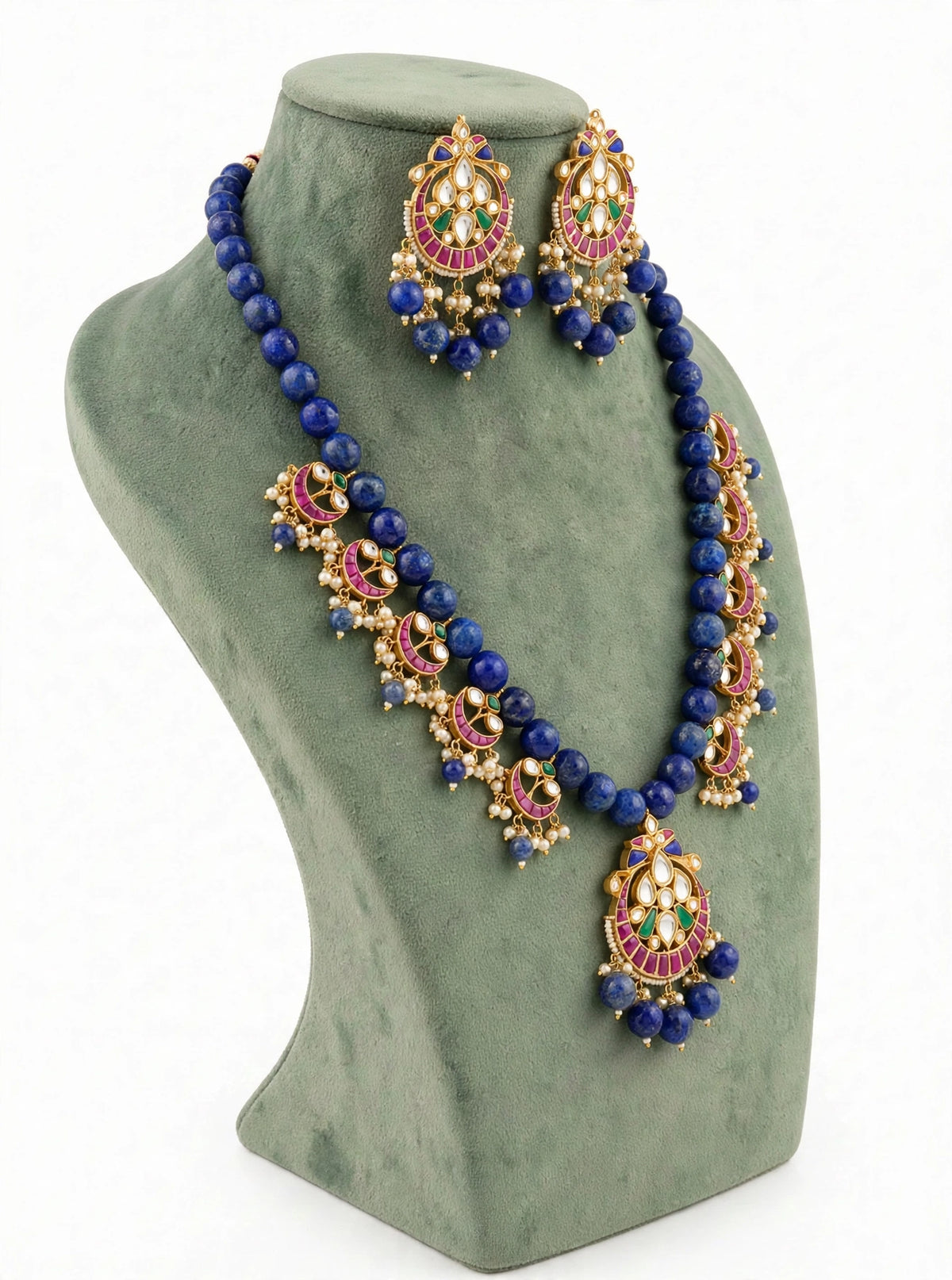 Handmade Kundan Jewelry Set | Blue Lapis with Chandbali Earrings | Gold Plated Designer Necklace