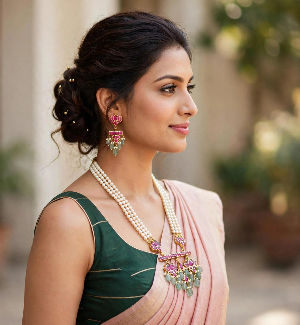 Kundan Jewelry Set, Indian Handmade Pendant Necklace with Earrings