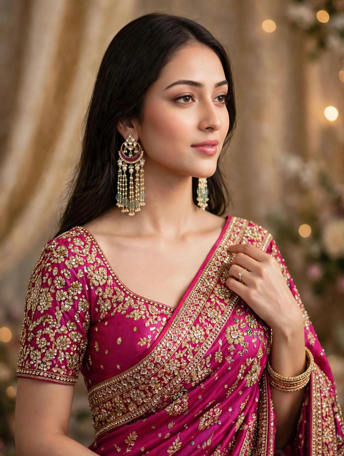 Handmade Kundan Chandbali Earrings, Gold Plated Pearl Hangings