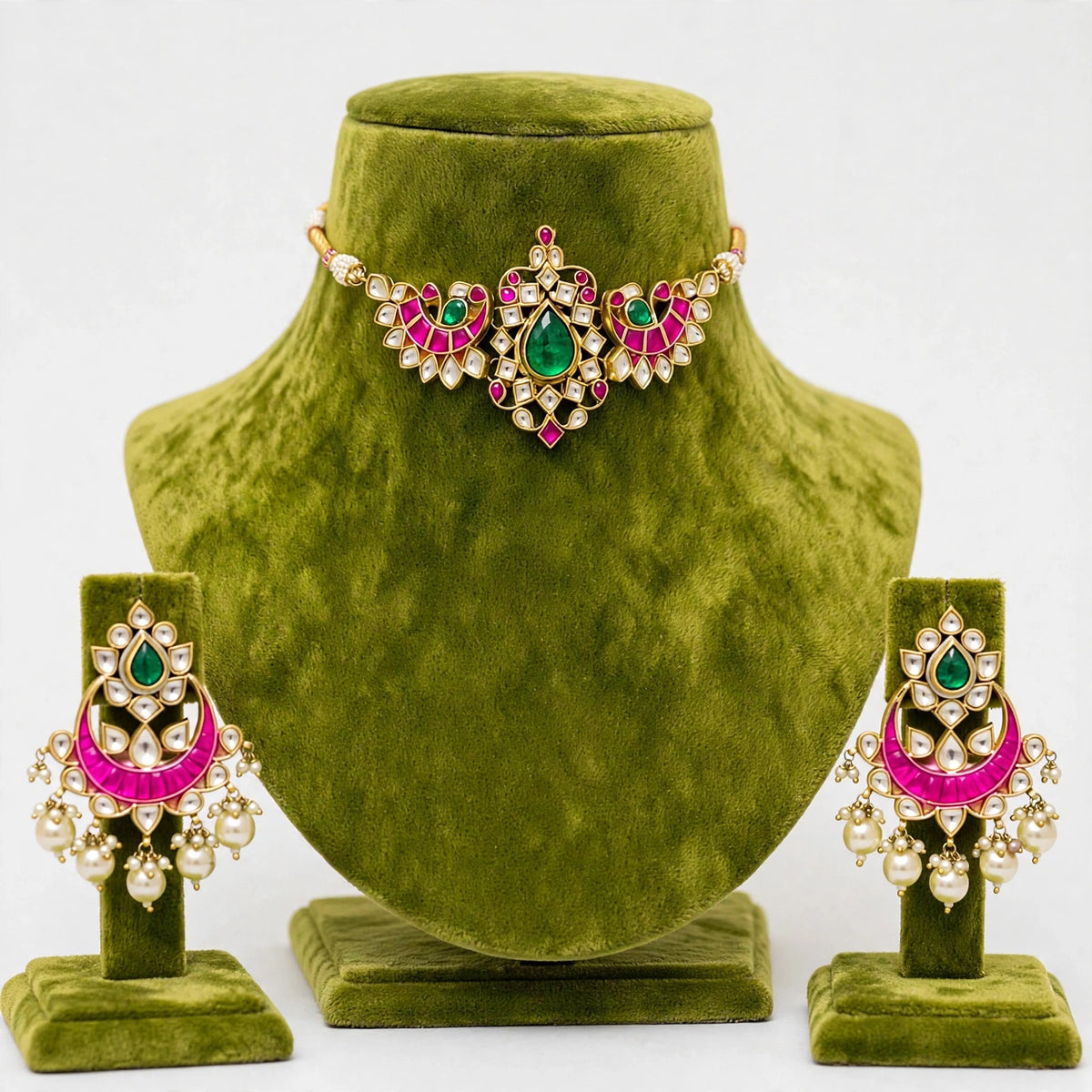 Gold Plated Luxury Bridal Necklace Set with Matching Choker & Earrings, Indian Wedding Jewellery, Statement Bridal Set