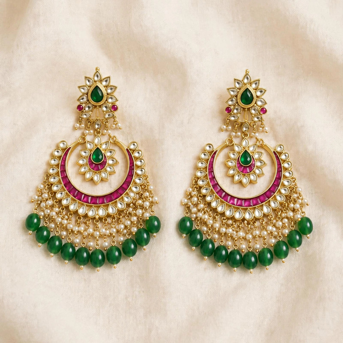 Handcrafted Kundan Chandbali Earrings for Indian Women, Gold Plated Jewellery