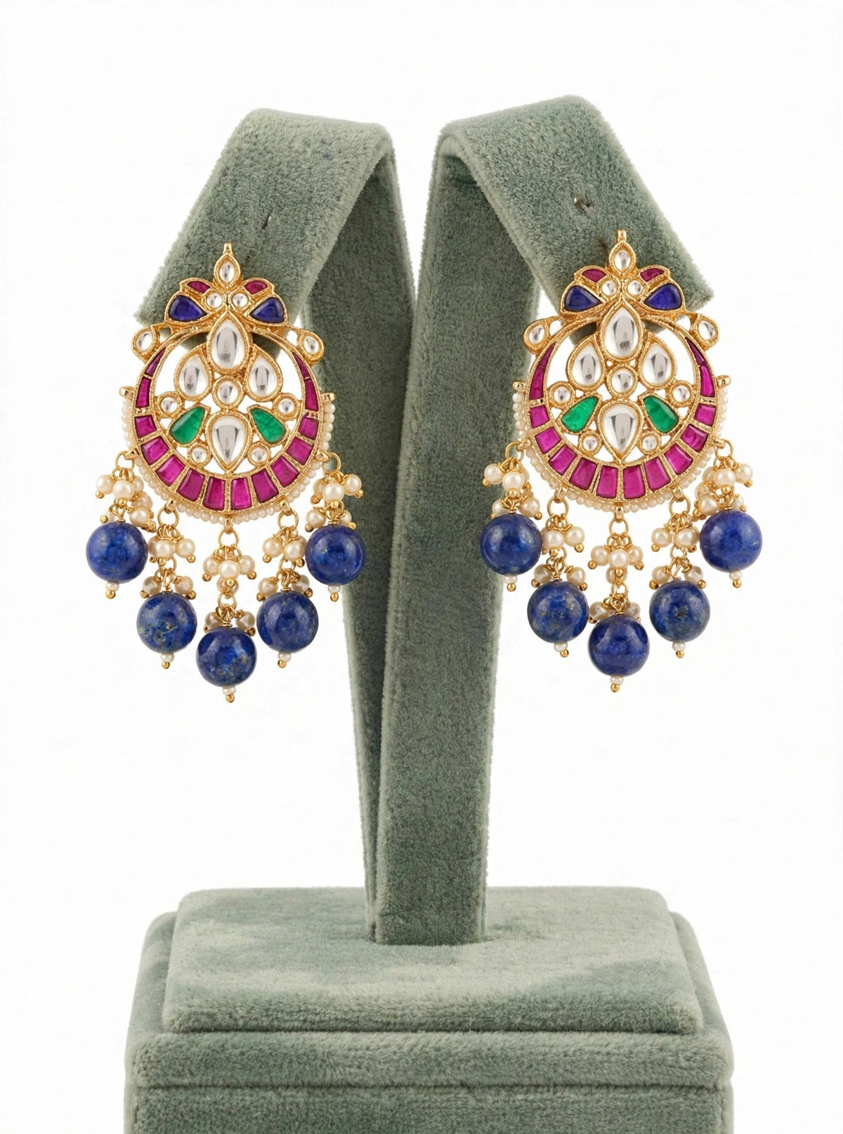 Handmade Kundan Jewelry Set | Blue Lapis with Chandbali Earrings | Gold Plated Designer Necklace