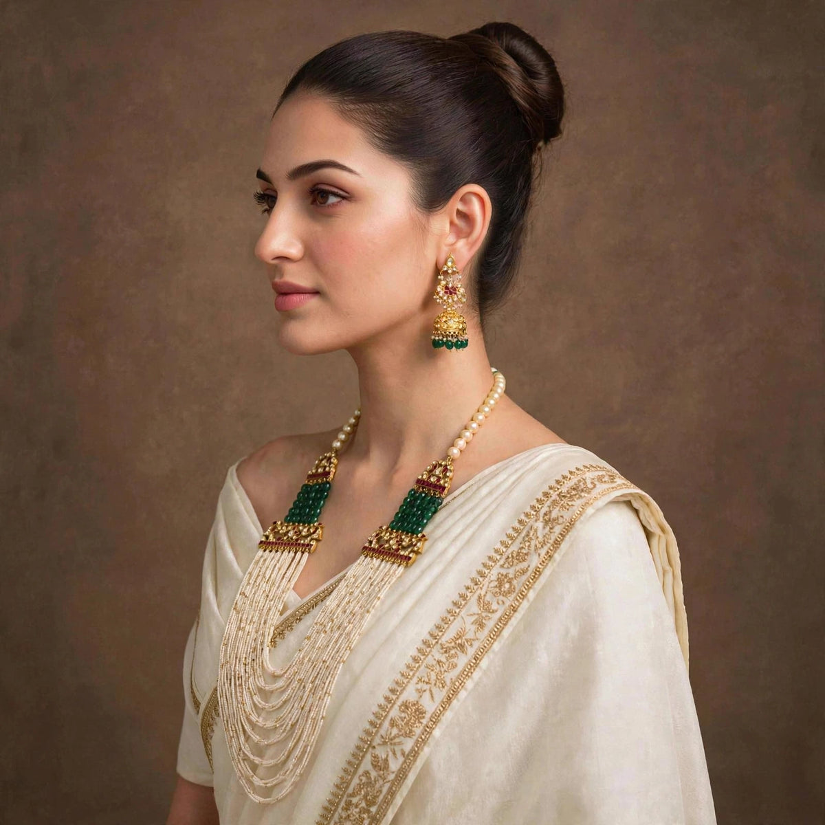 Handmade Kundan Maharani Necklace Set, 22k Gold Plated Indian Wedding Jewelry