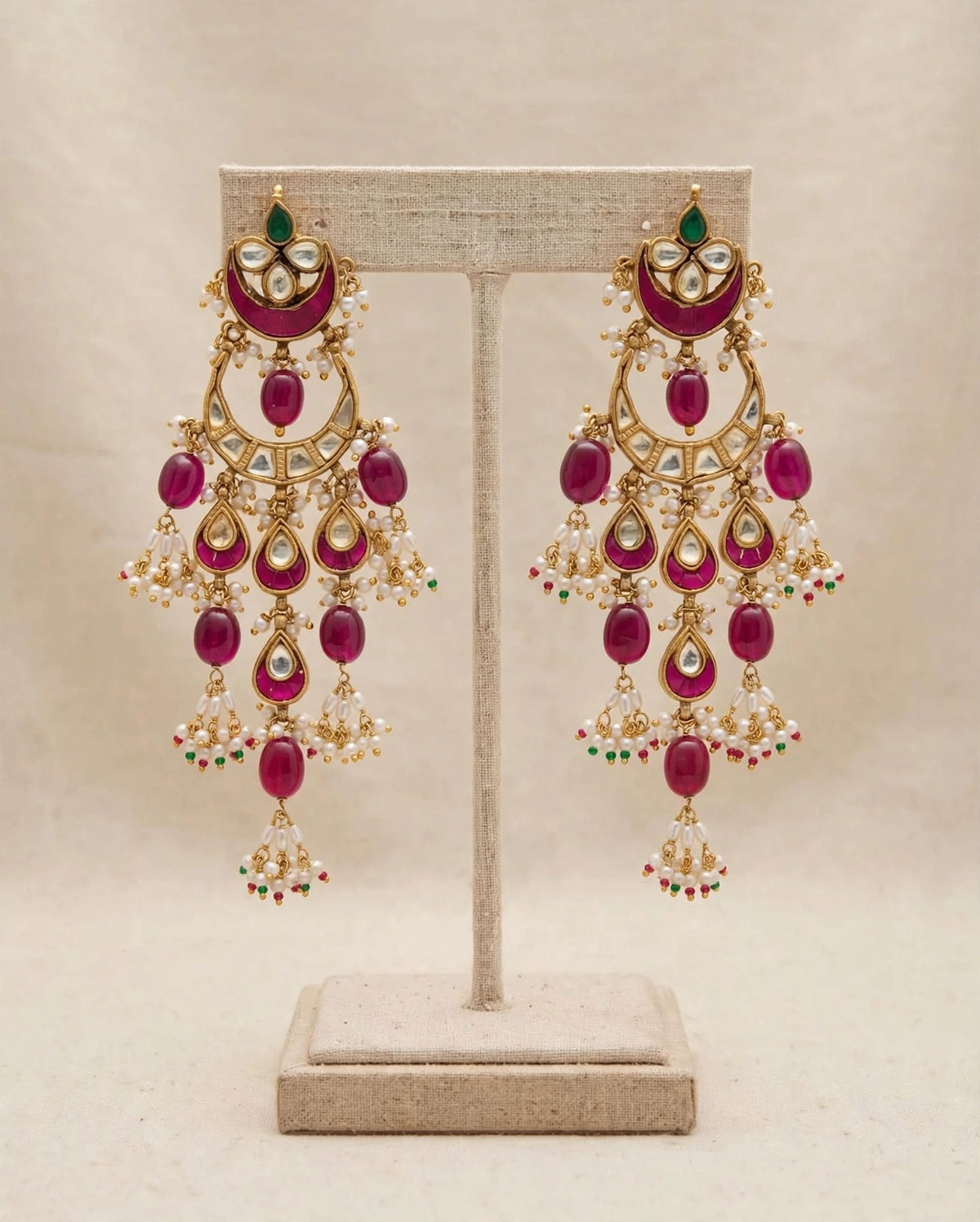 Kundan Chandbali Earrings | 22k Gold Plated Pink Stone  | South Indian Bridal Jewelry