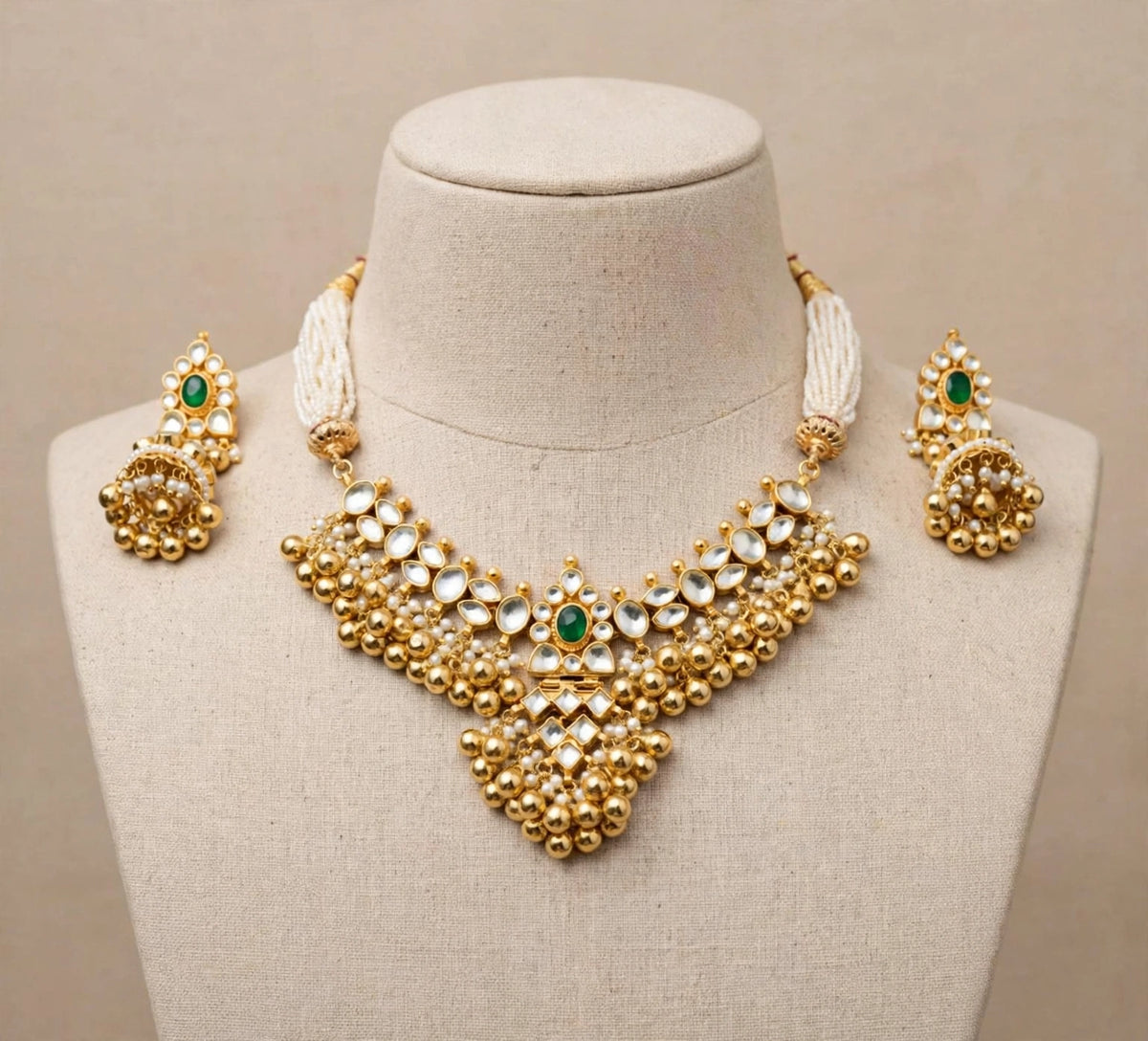 Kundan Choker Necklace Set, Gold Plated Indian Bridal Jewelry