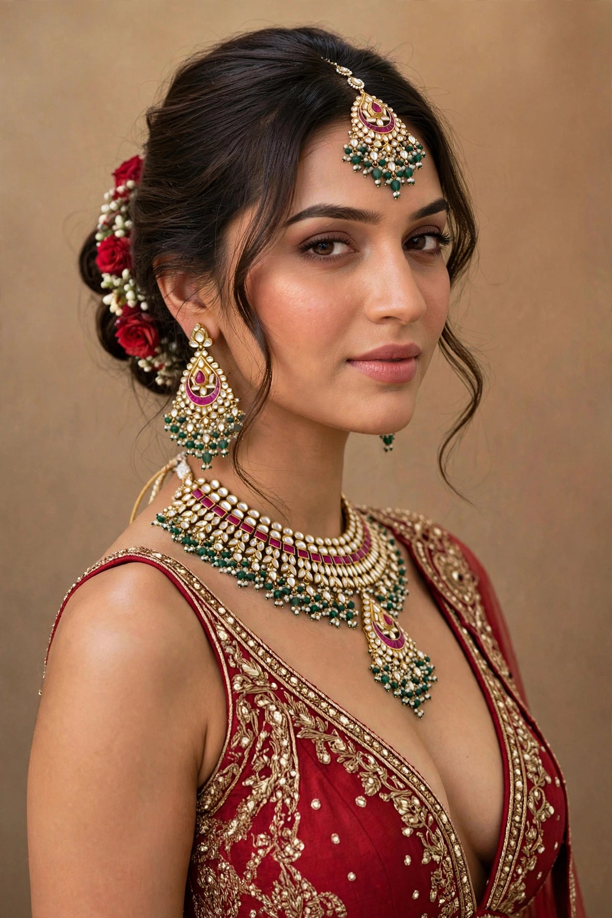 Kundan Choker Necklace Set, Sabyasachi Inspired Indian Bridal Jewelry