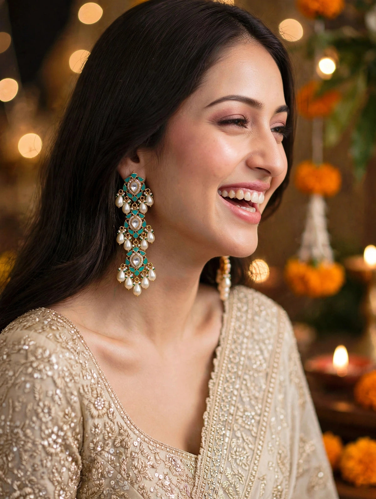 Kundan Pearl Drop Earrings, Gold Plated, Pink Stone , Handmade Indian Jewellery