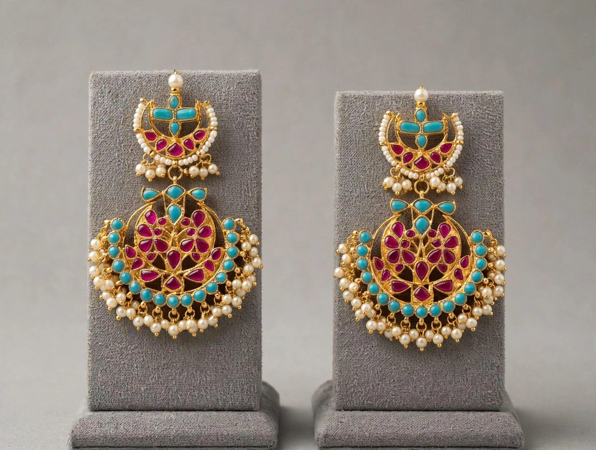 Kundan Jewelry Set | Indian Turquoise Necklace | Handmade Chandbali Earrings